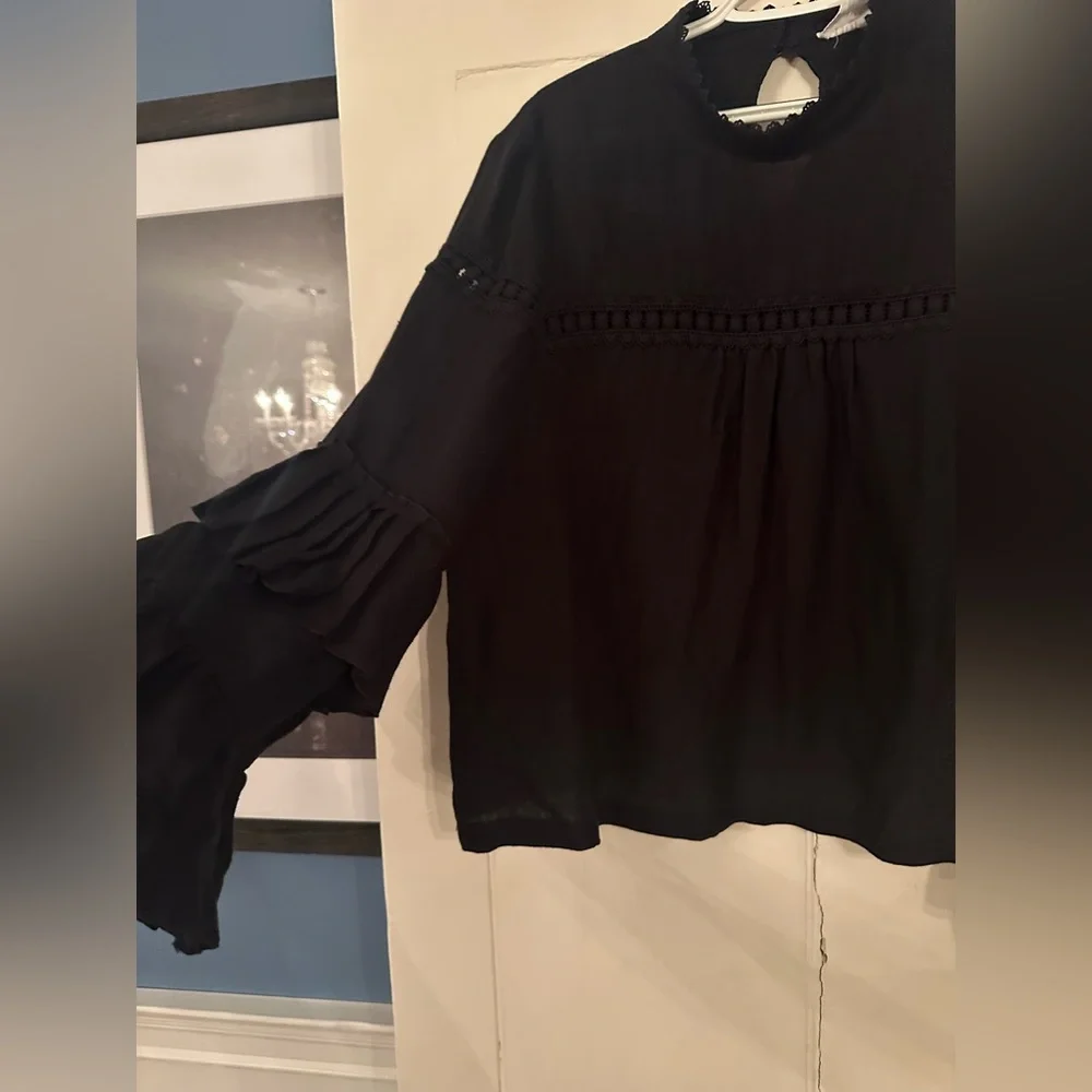 Tracy Reese Elegant Black Blouse with Ruffle Sleeves - Picture 6 of 11